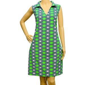 Katherine Way Resorts Dress Green Geometric Collared Sleeveless Pullover Sz XL